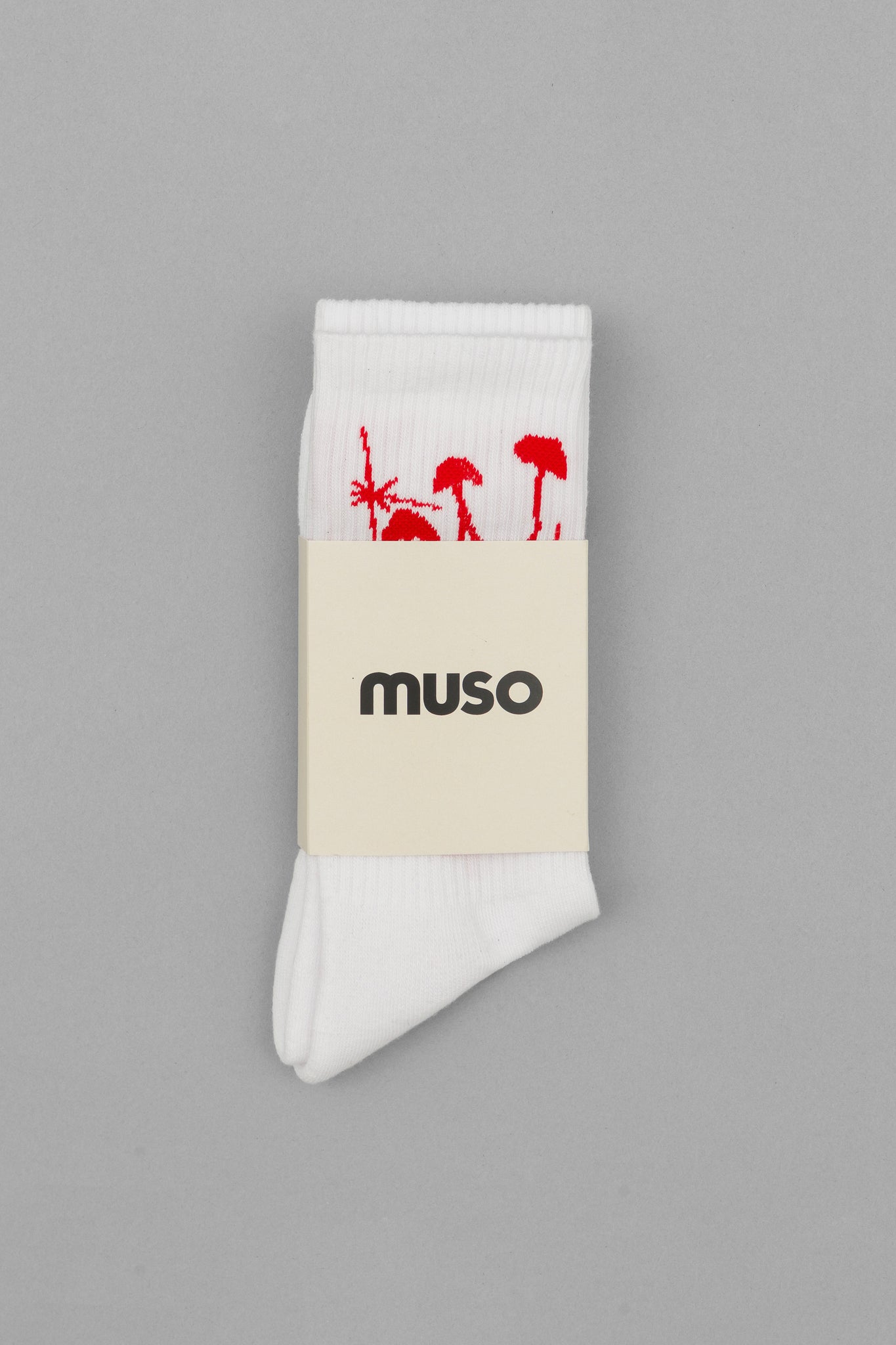 Socks Mush White - Red